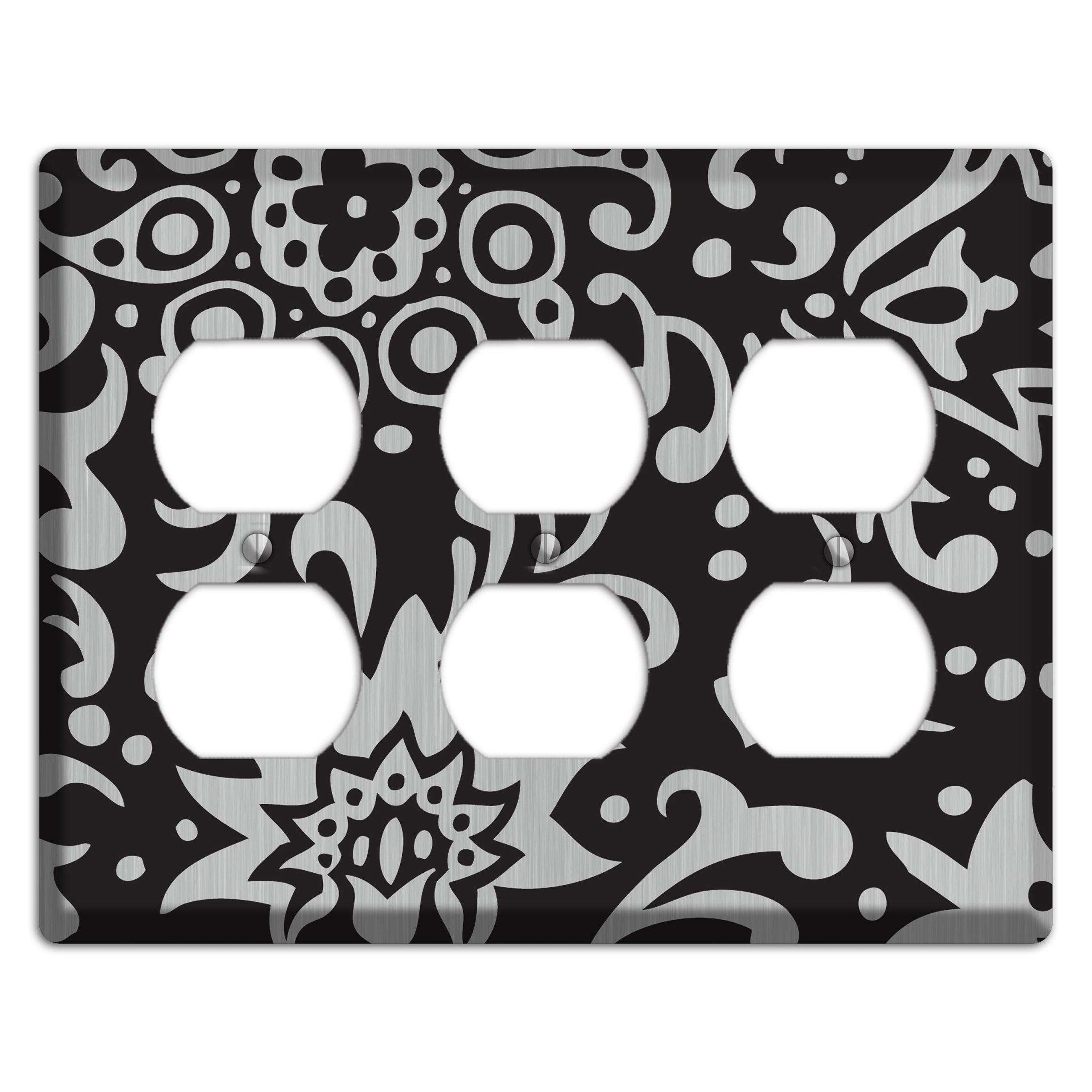 Black Boteh  Stainless 3 Duplex Wallplate