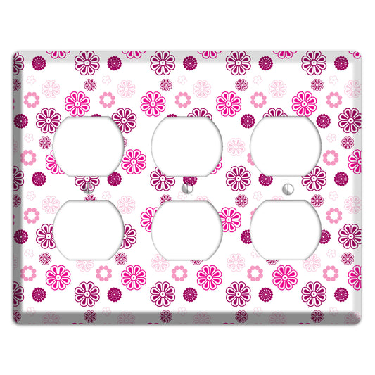 Maroon and Pink Retro Floral 3 Duplex Wallplate
