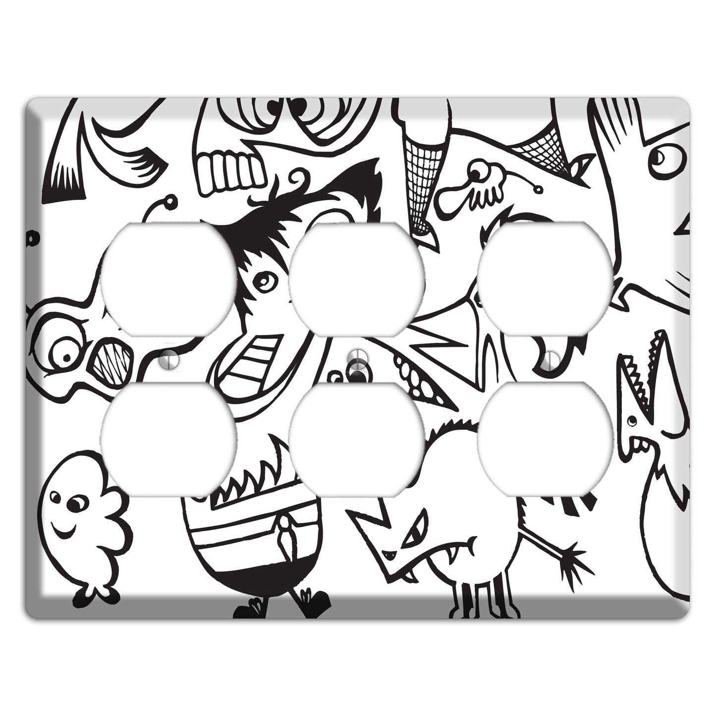 Black and White Whimsical Faces 3 3 Duplex Wallplate