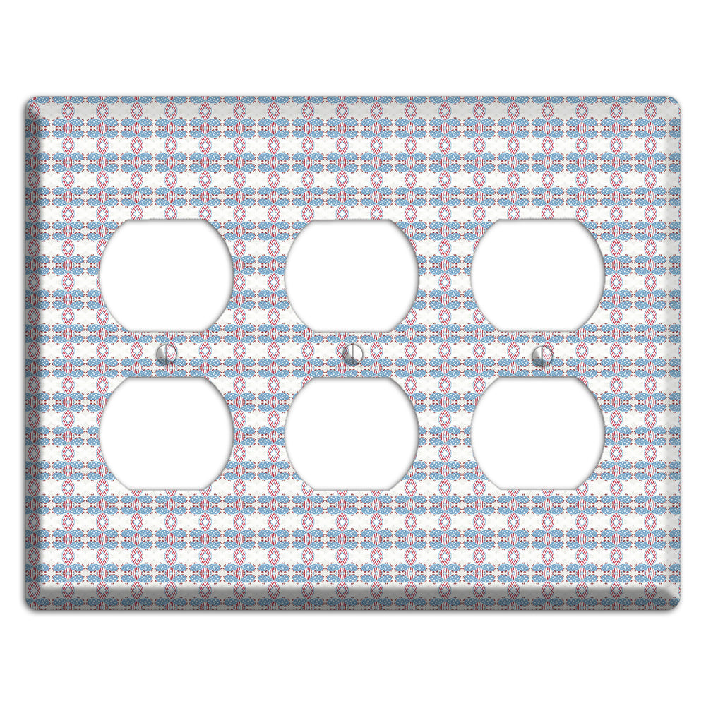 White with Faded Blue and Red Tapestry 3 Duplex Wallplate
