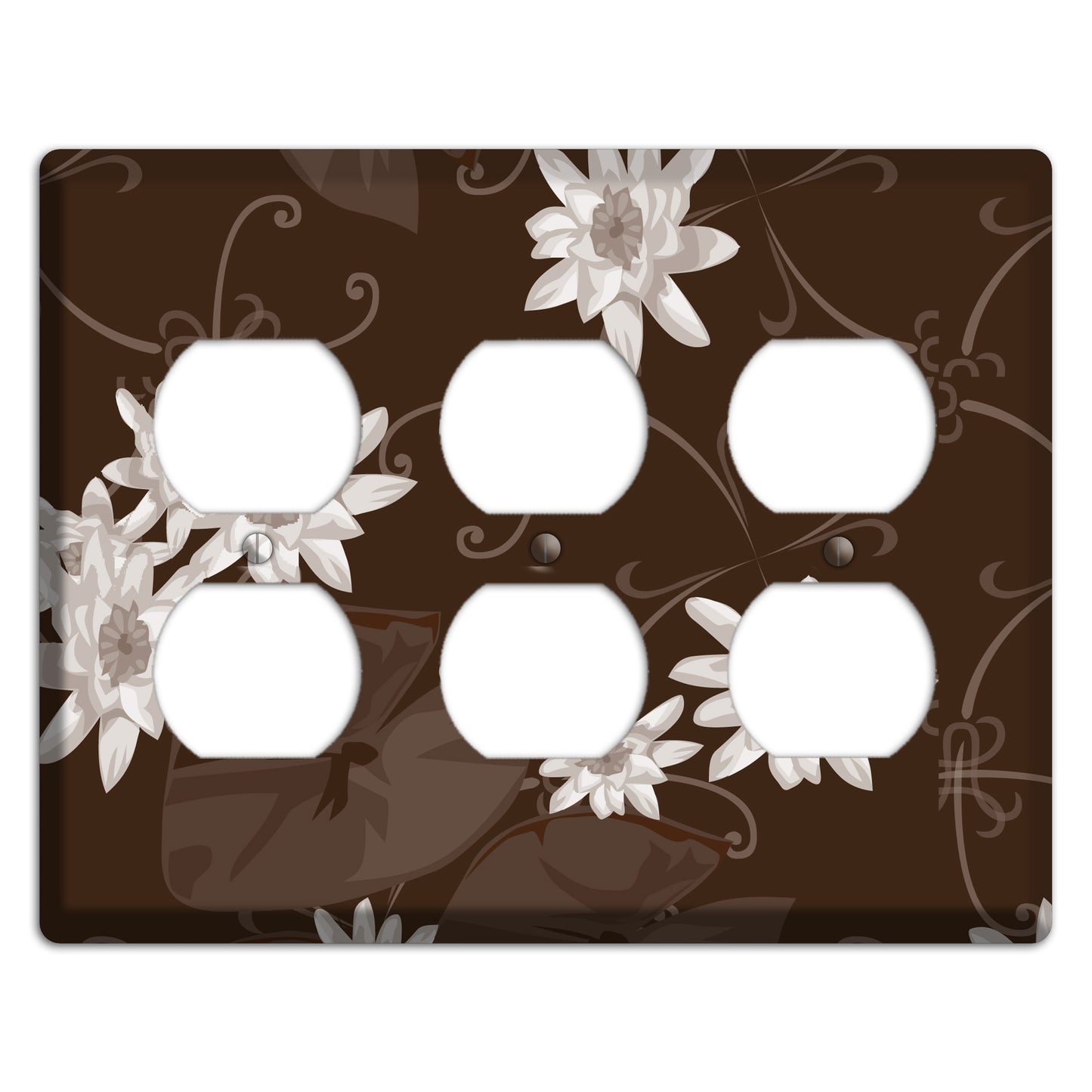 Brown with White Blooms 3 Duplex Wallplate