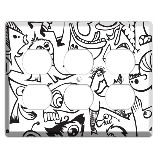 Black and White Whimsical Faces 2 3 Duplex Wallplate