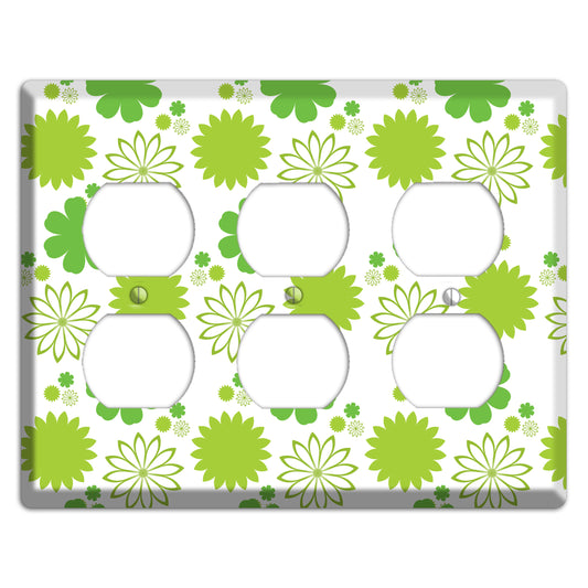 White with Multi Green Floral Contour 3 Duplex Wallplate