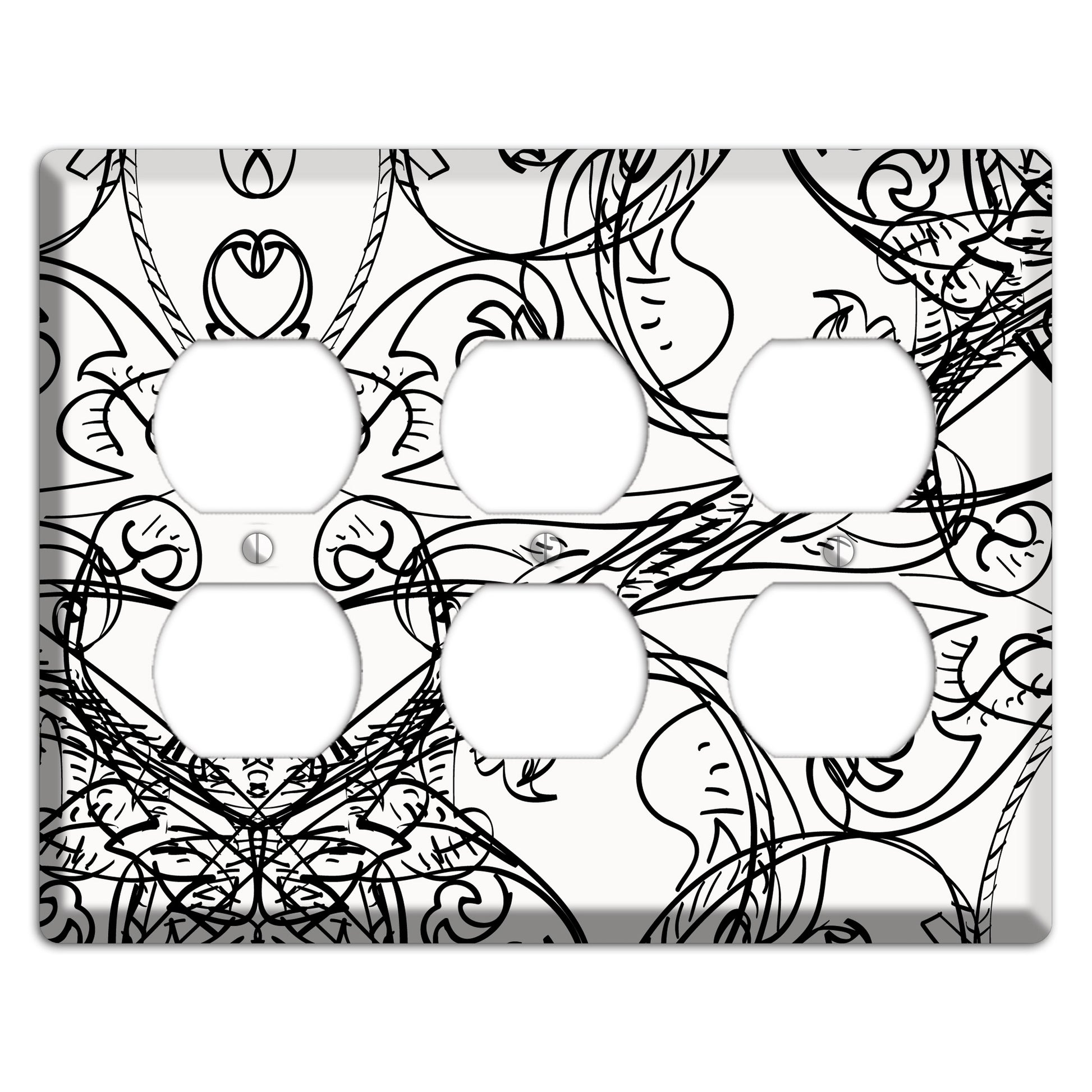 White Deco Sketch 3 Duplex Wallplate