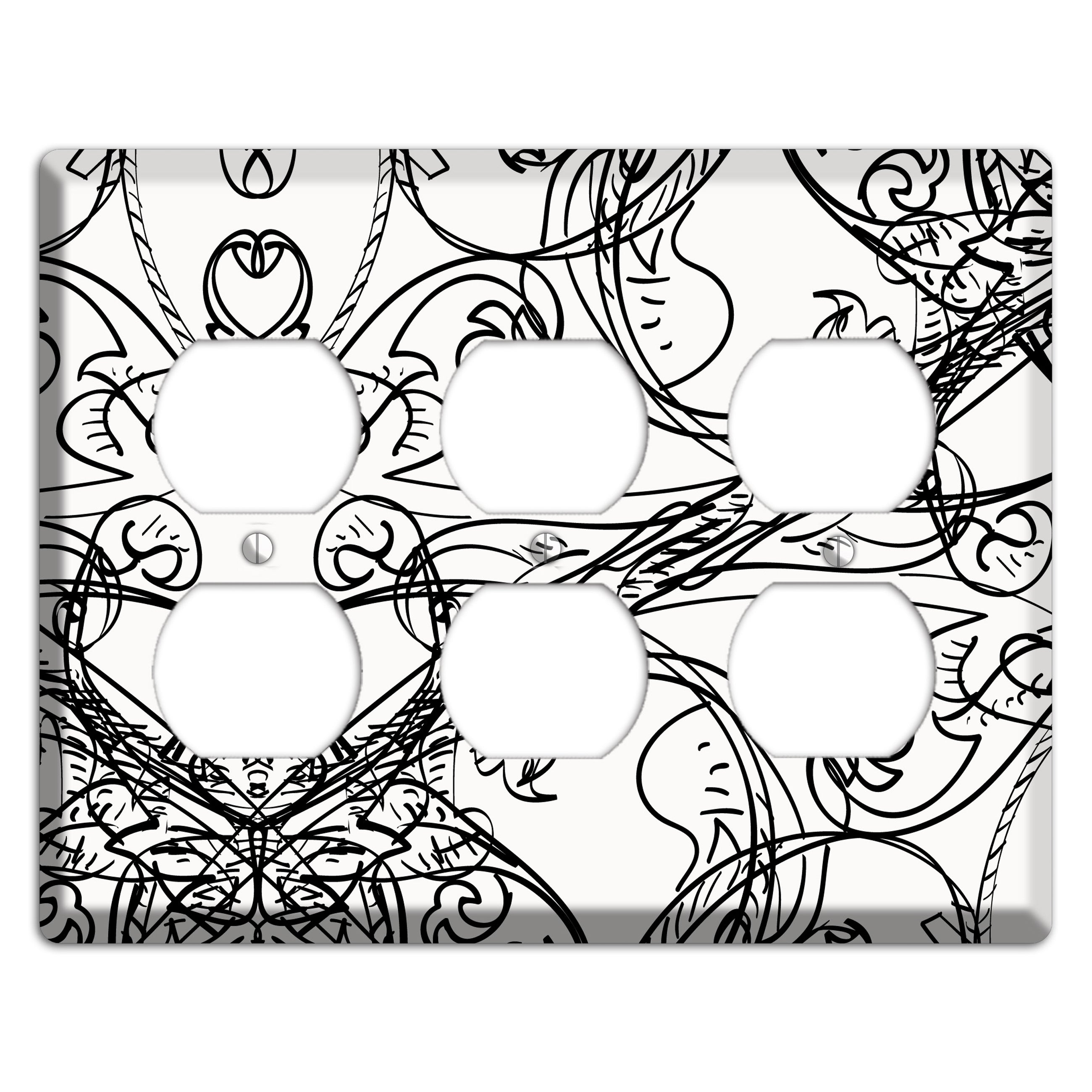 White Deco Sketch 3 Duplex Wallplate