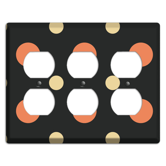 Black with Coral and Beige Multi Medium Polka Dots 3 Duplex Wallplate