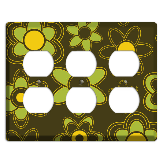 Brown with Lime Retro Floral Contour 3 Duplex Wallplate