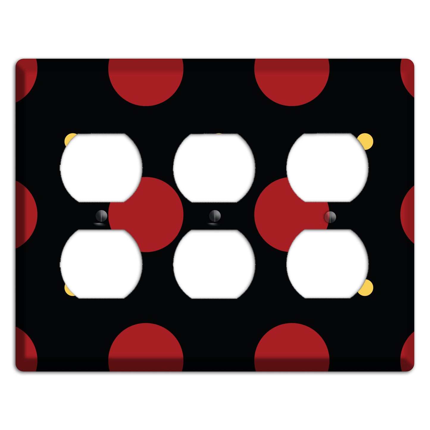 Black with Red and Yellow Multi Tiled Medium Dots 3 Duplex Wallplate