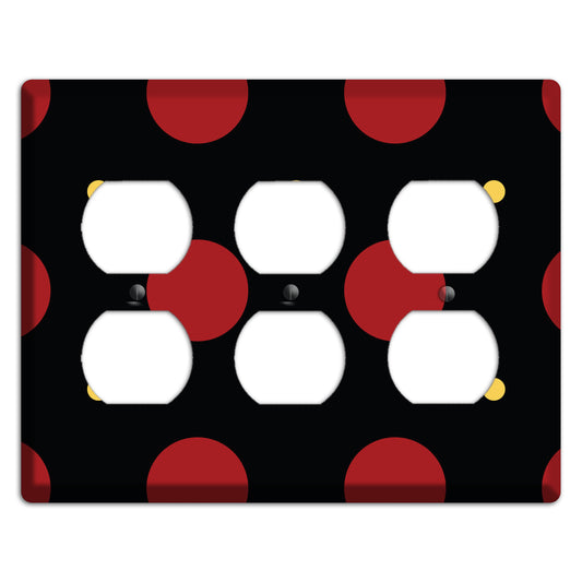 Black with Red and Yellow Multi Tiled Medium Dots 3 Duplex Wallplate