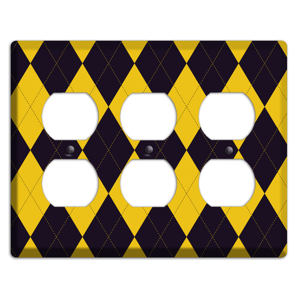 Yellow and Dark Purple Argyle 3 Duplex Wallplate