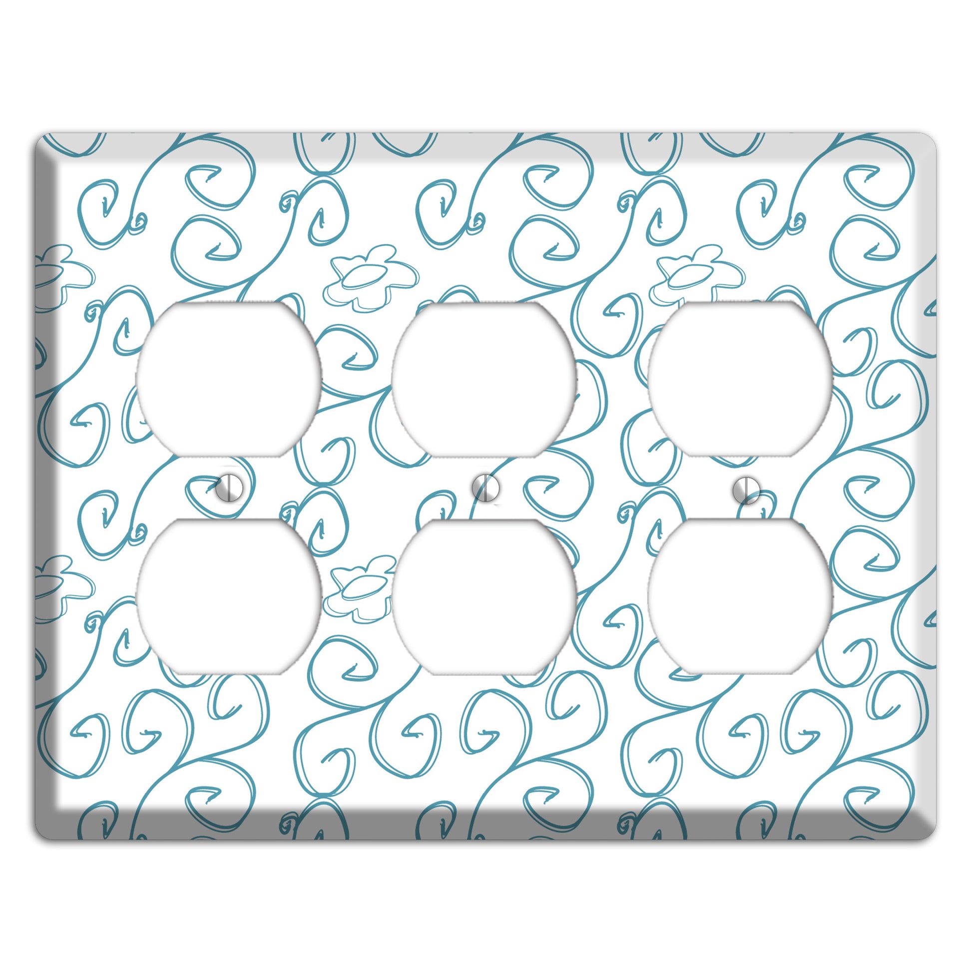 Blue Scroll Flower Contour 3 Duplex Wallplate