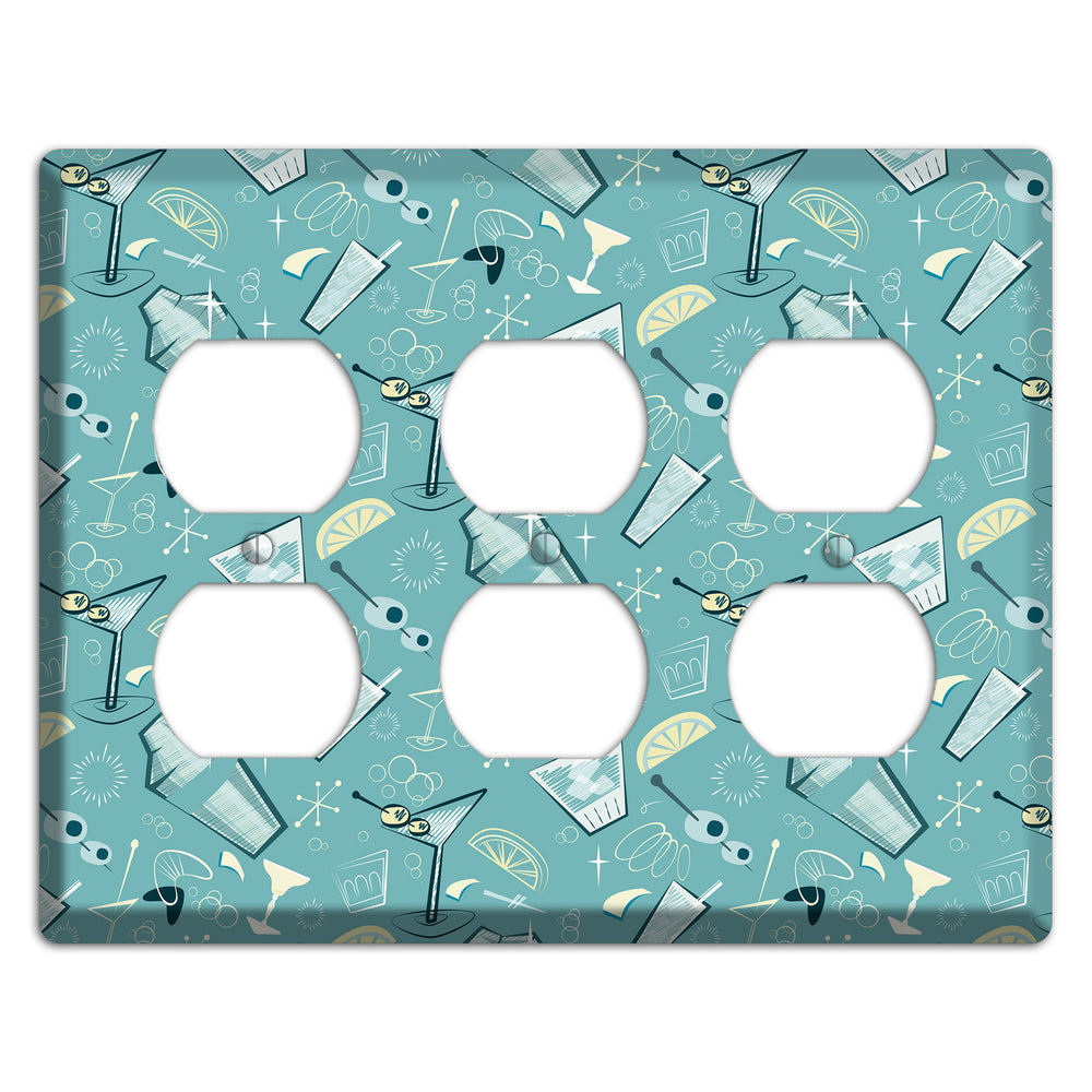 Retro Cocktails Teal 3 Duplex Wallplate