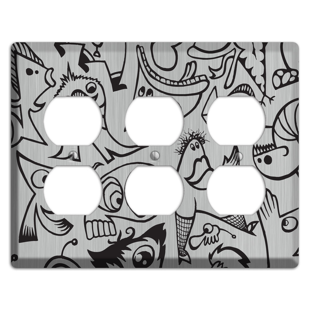 Whimsical Faces 2 Stainless Steel 3 Duplex Wallplate
