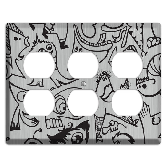 Whimsical Faces 2  Stainless 3 Duplex Wallplate