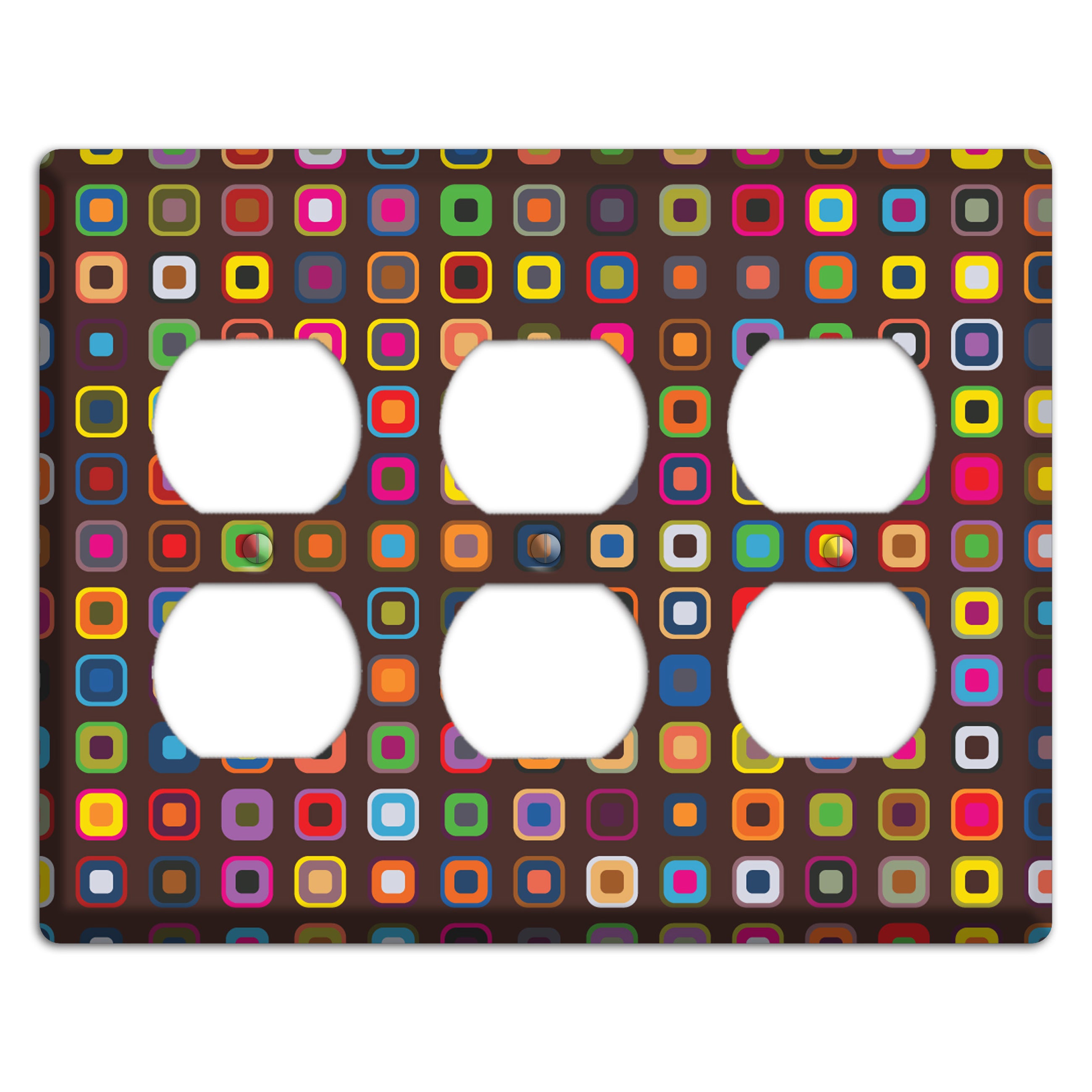 Brown with Multi Retro Squares 3 Duplex Wallplate