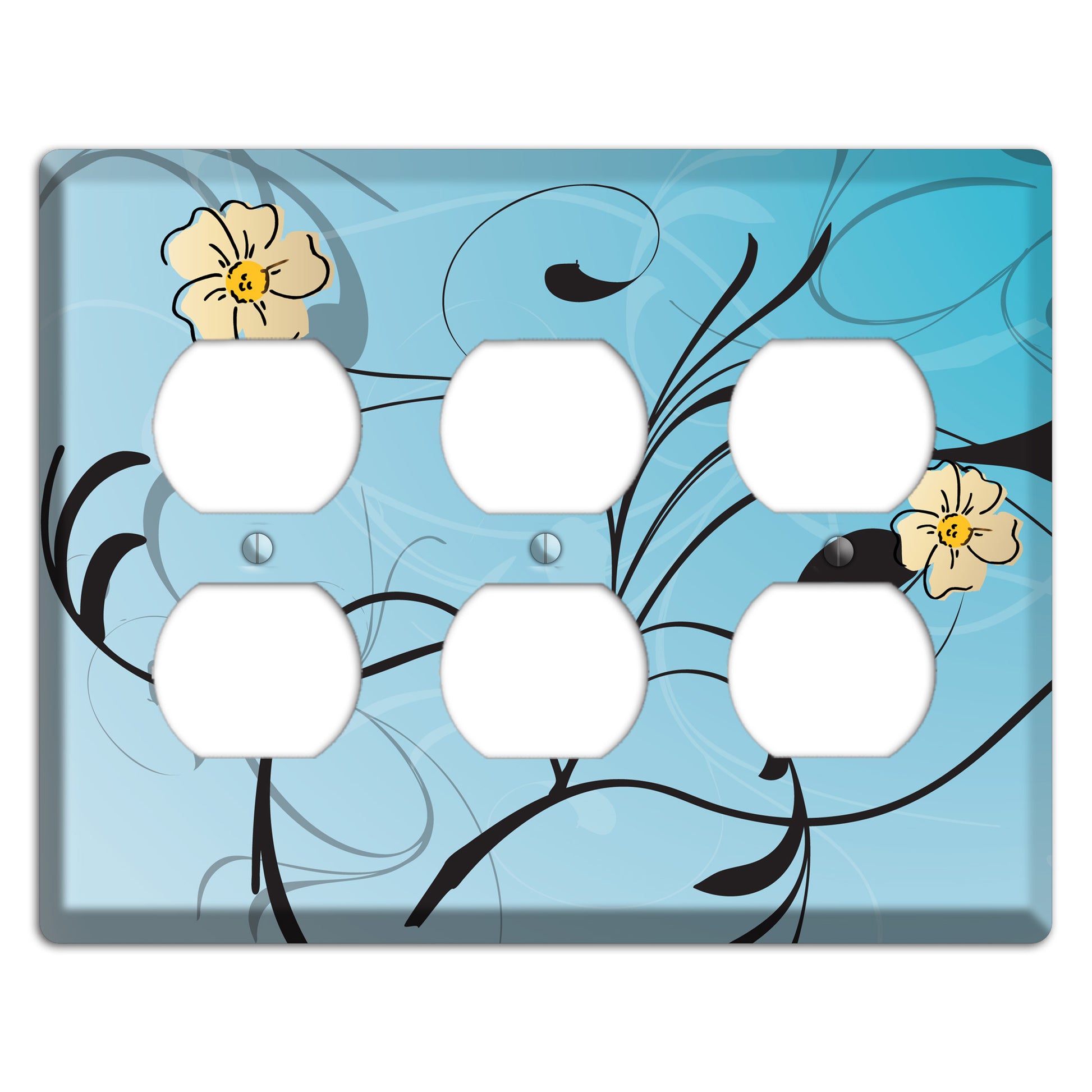 Blue Flower with Swirl 3 Duplex Wallplate