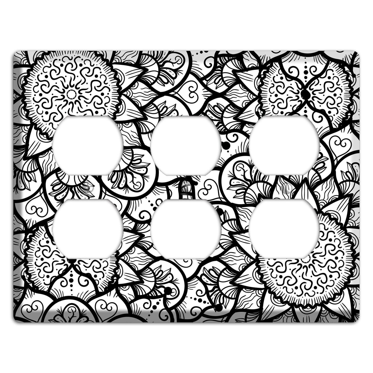 Mandala Black and White Style W Cover Plates 3 Duplex Wallplate