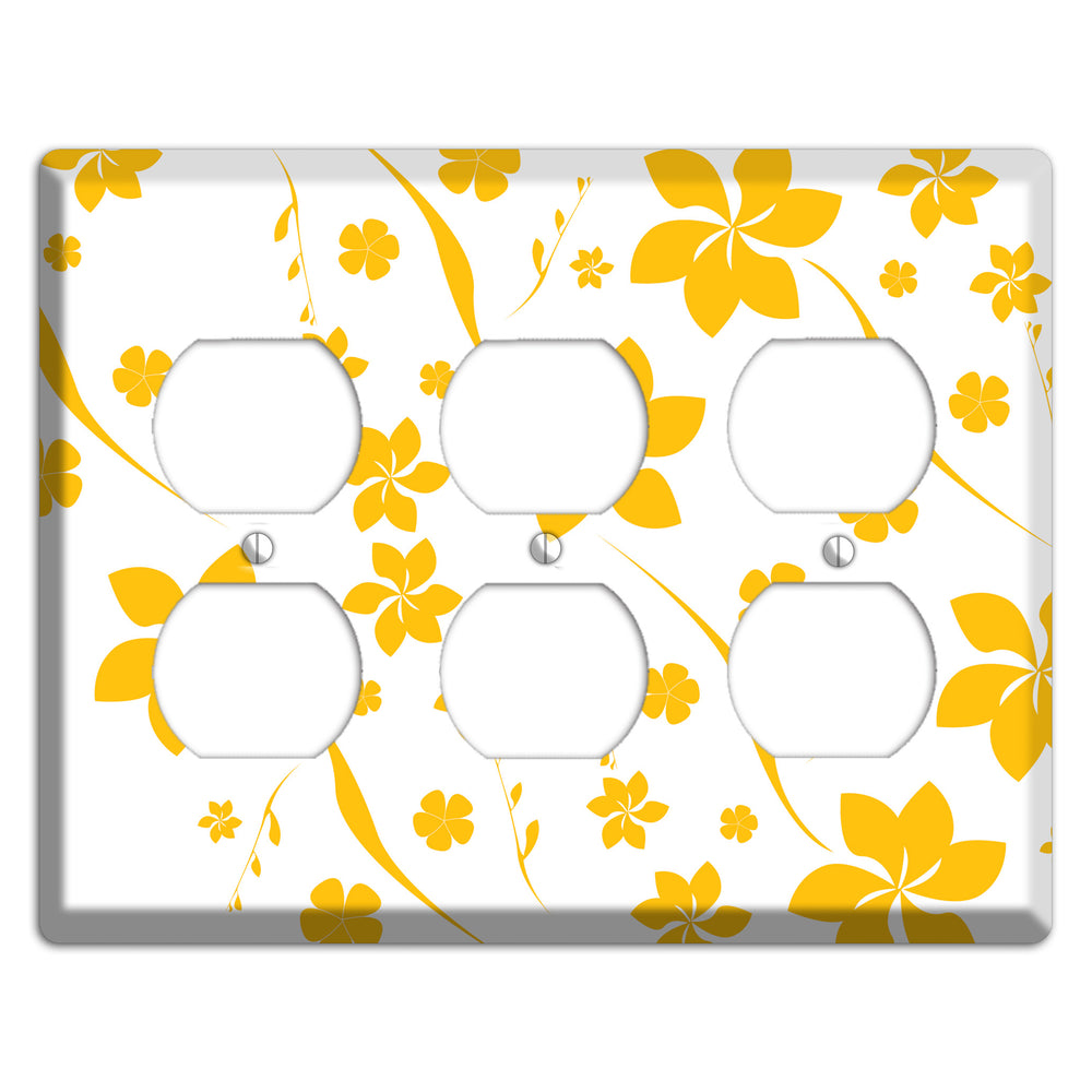 White with Yellow Flower 3 Duplex Wallplate