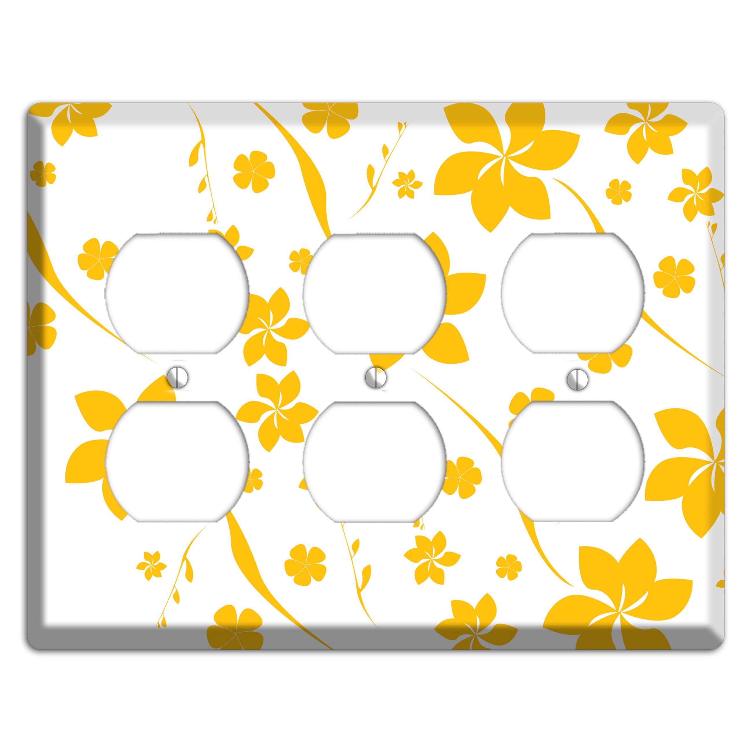 White with Yellow Flower 3 Duplex Wallplate