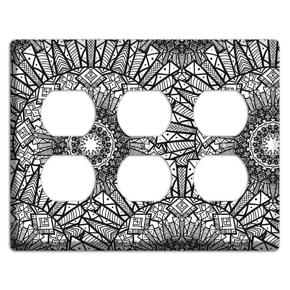 Mandala Black and White Style X Cover Plates 3 Duplex Wallplate