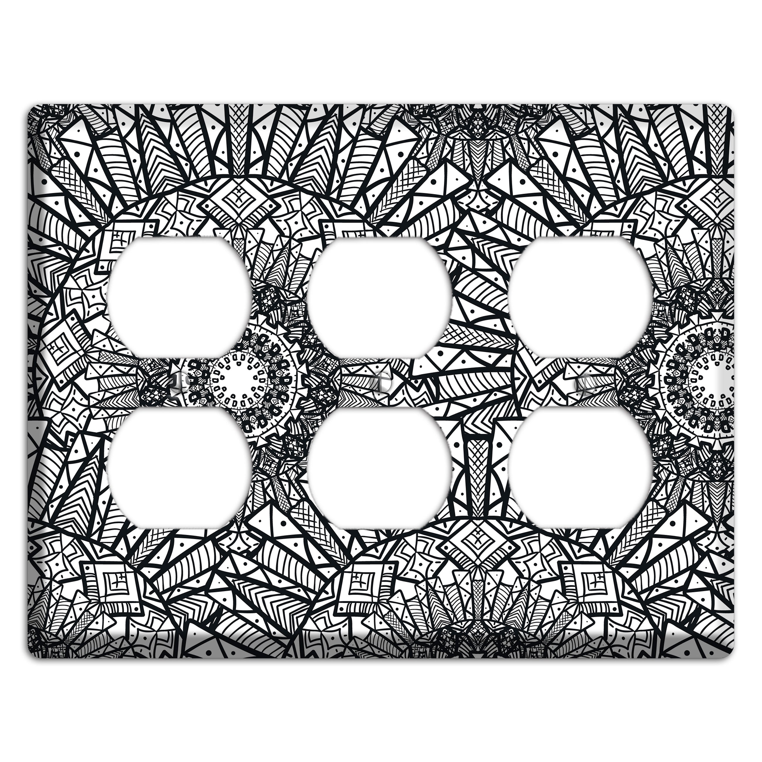 Mandala Black and White Style X Cover Plates 3 Duplex Wallplate