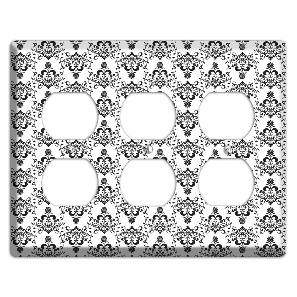 White with Black Cartouche Half Drop 3 Duplex Wallplate