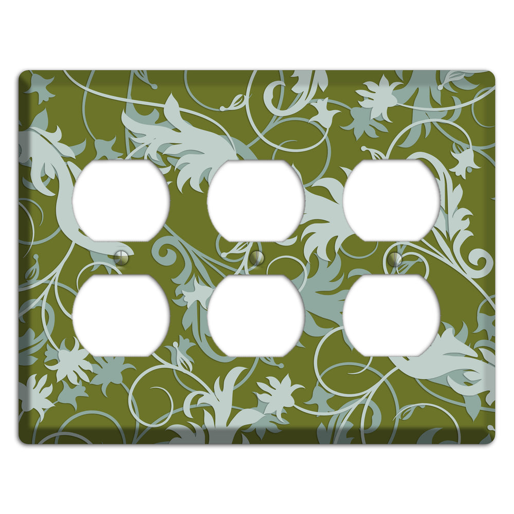 Green and Beige Victorian Sprig 3 Duplex Wallplate