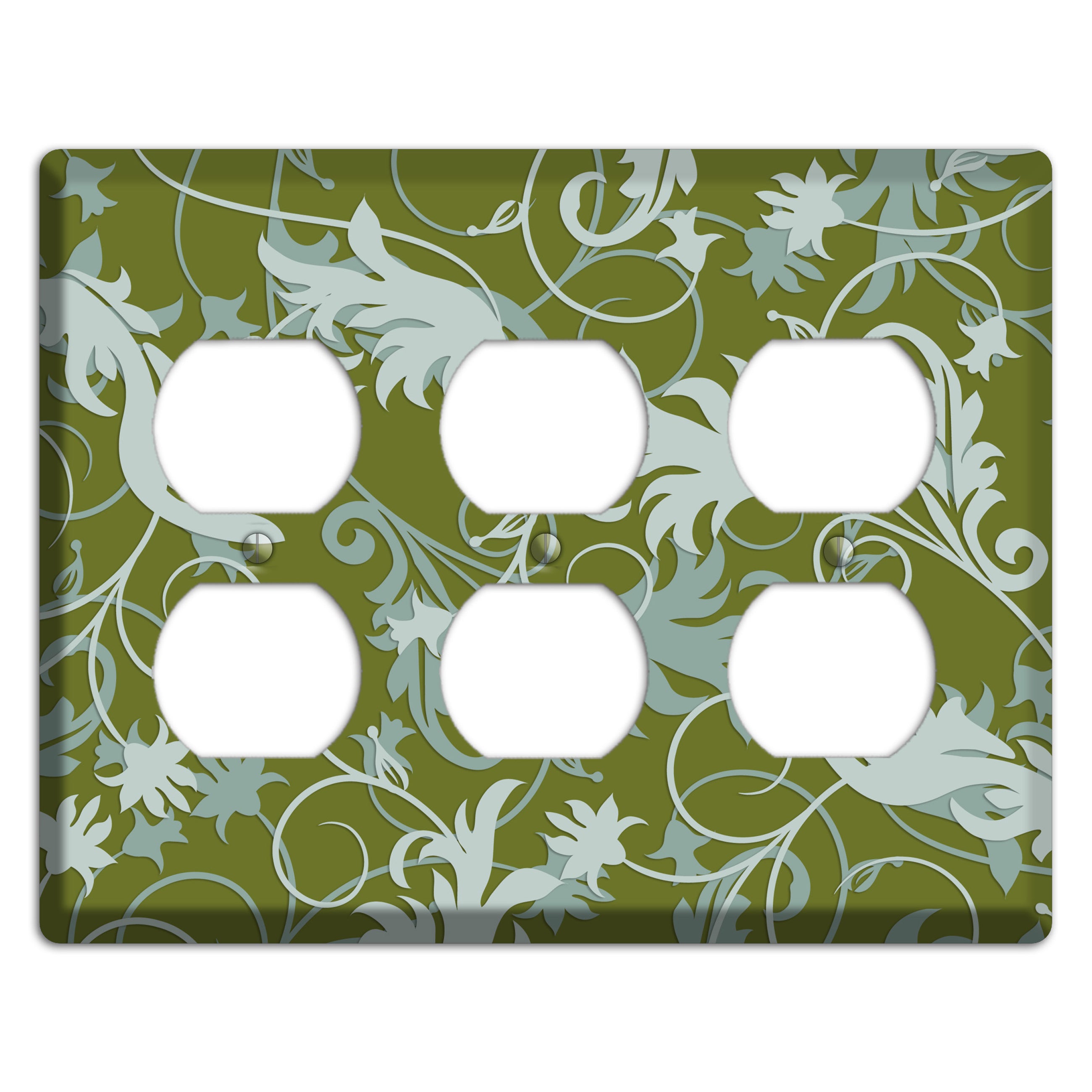 Green and Beige Victorian Sprig 3 Duplex Wallplate