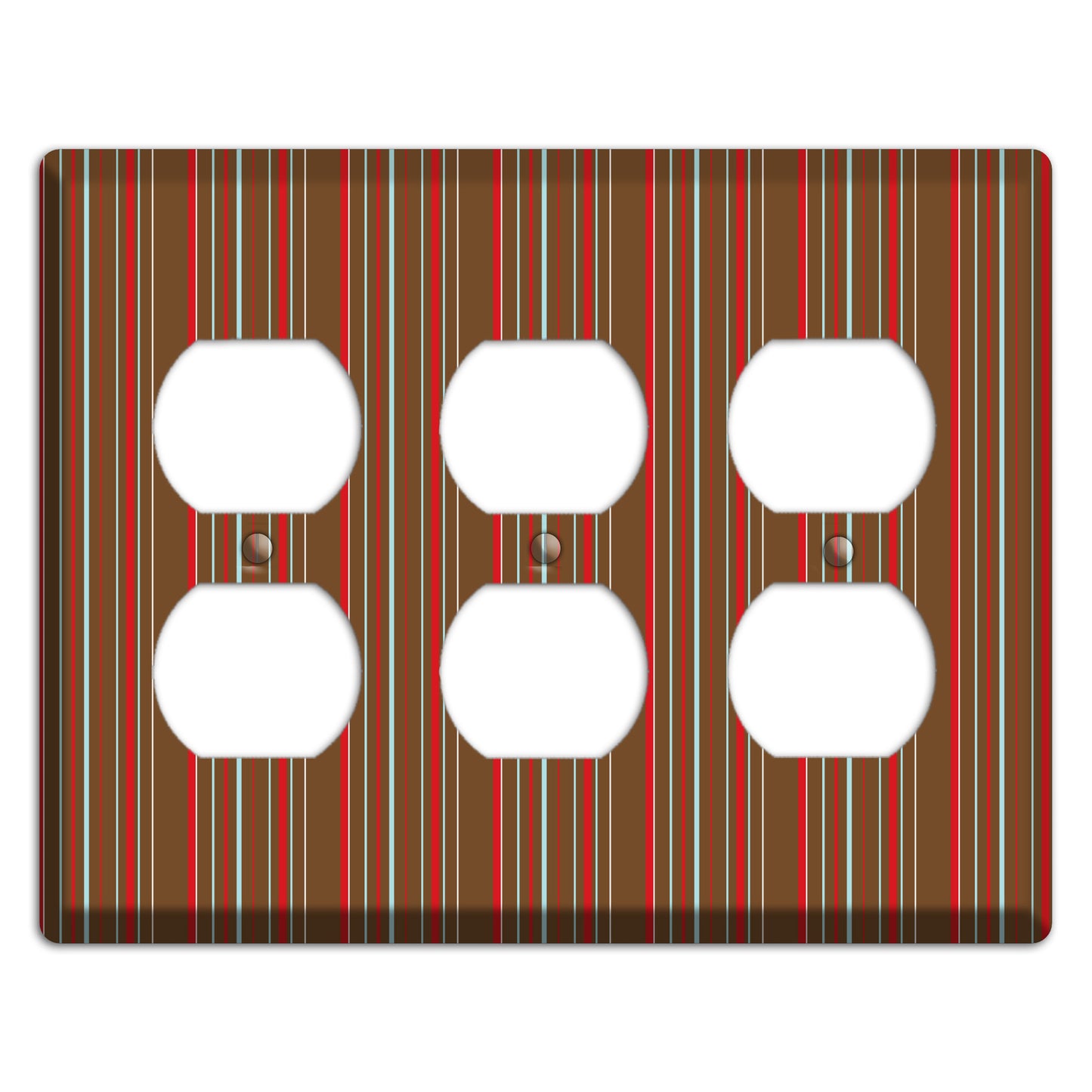 Brown Red and Dusty Blue Vertical Stripes 3 Duplex Wallplate