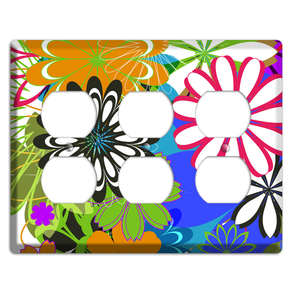 Multi Retro Flowers 3 Duplex Wallplate