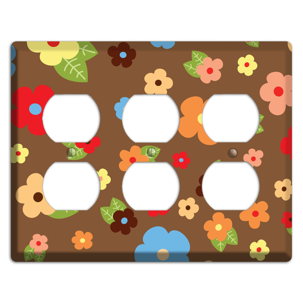 Brown Delicate Flowers 3 Duplex Wallplate