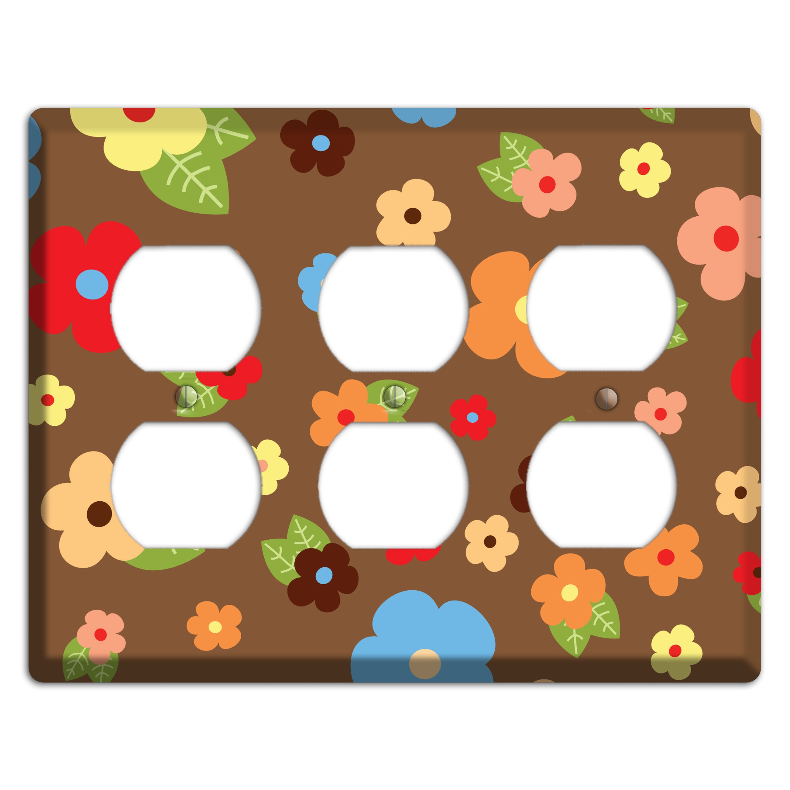 Brown Delicate Flowers 3 Duplex Wallplate