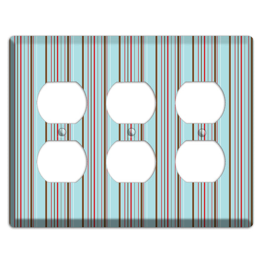 Dusty Blue with Red and Brown Vertical Stripes 3 Duplex Wallplate