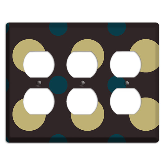 Brown with Olive and Dark Aqua Multi Polka Dots 3 Duplex Wallplate