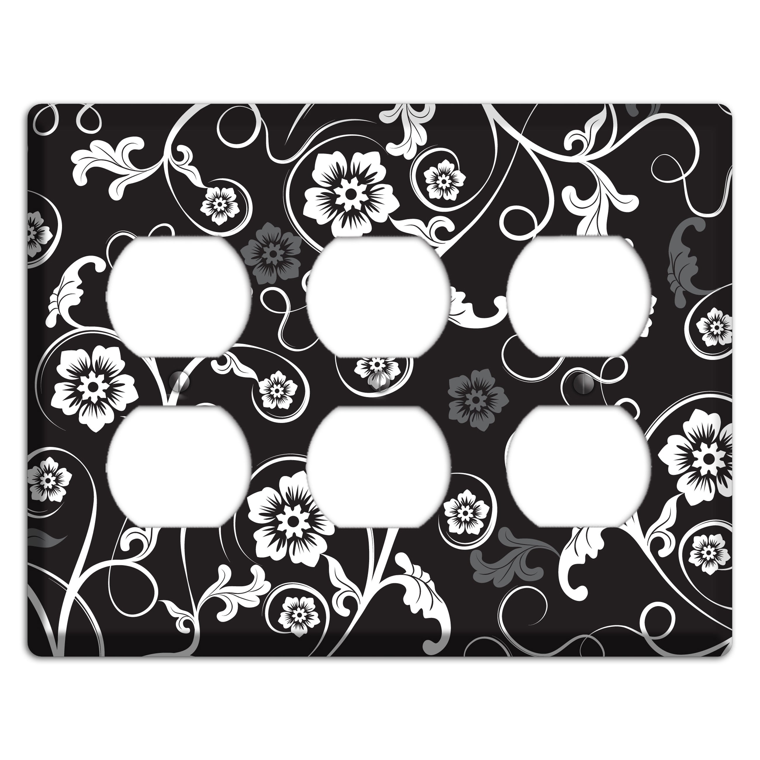 Black with White Flower Sprig 3 Duplex Wallplate
