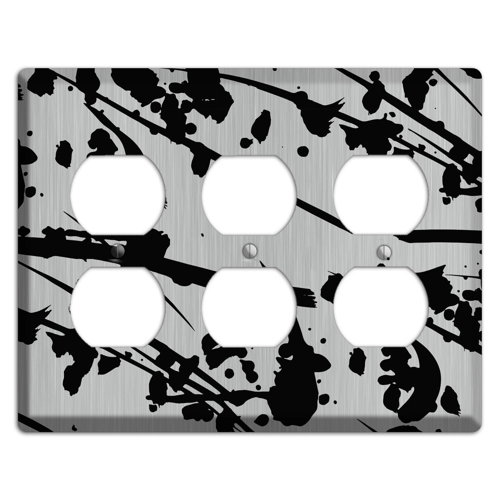Ink Splash 6 Stainless Steel 3 Duplex Wallplate