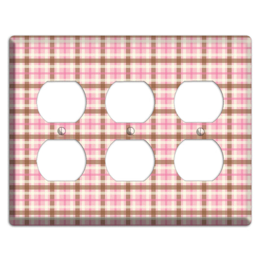 Pink and Brown Plaid 3 Duplex Wallplate
