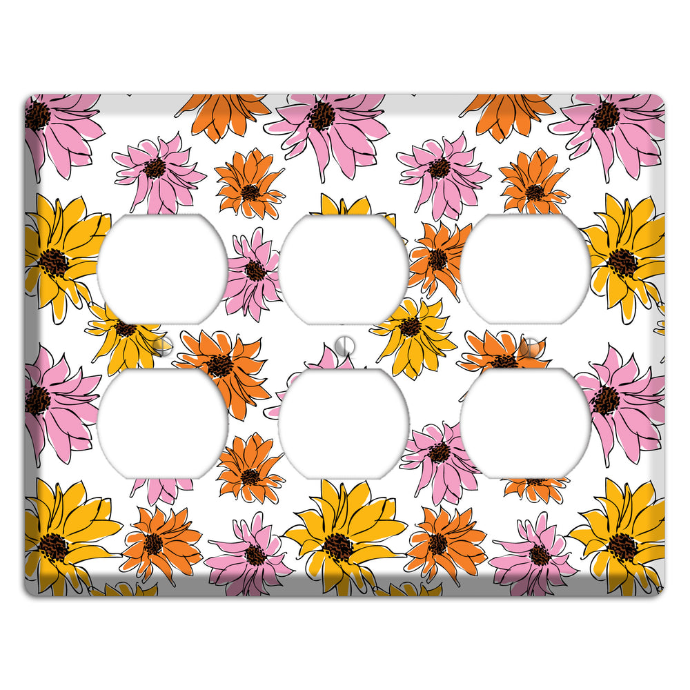 Pink Orange Yellow Flowers 3 Duplex Wallplate