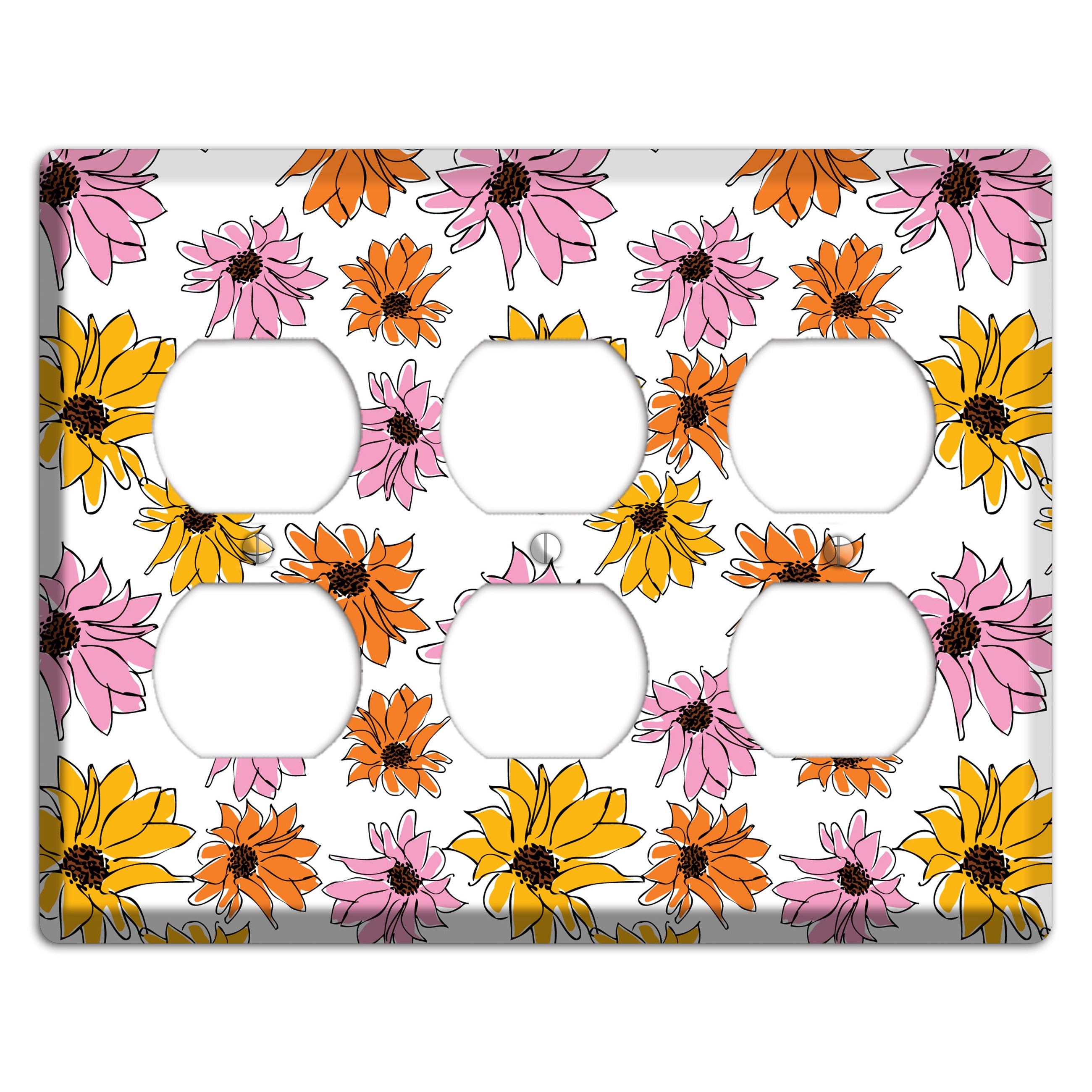Pink Orange Yellow Flowers 3 Duplex Wallplate