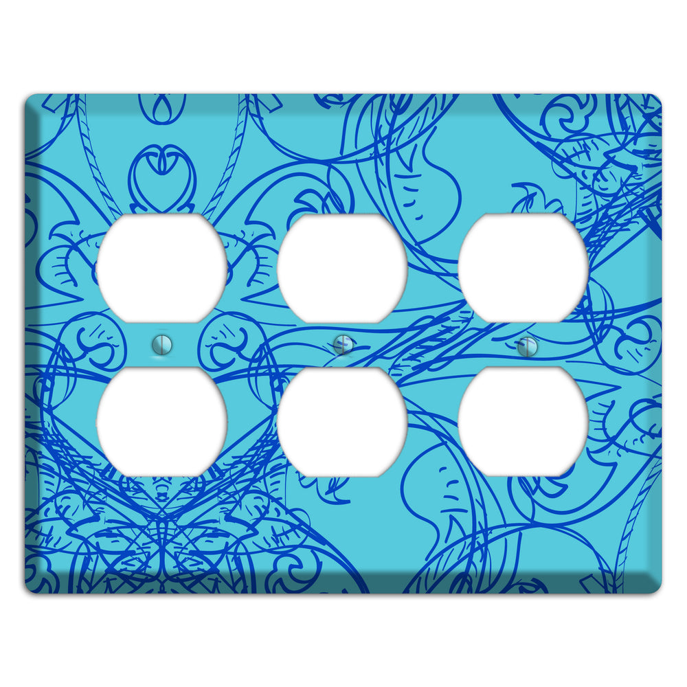Turquoise Deco Sketch 3 Duplex Wallplate