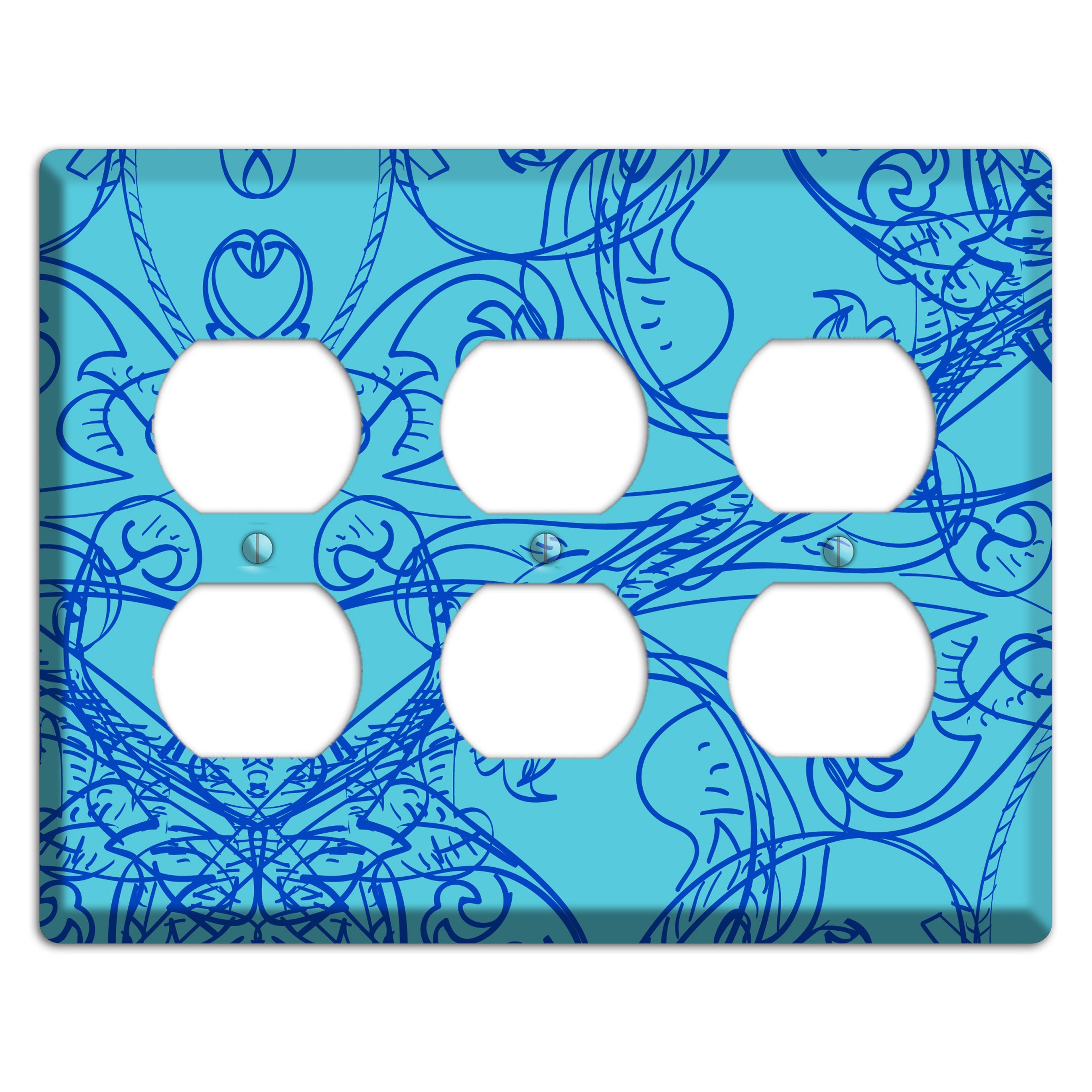 Turquoise Deco Sketch 3 Duplex Wallplate