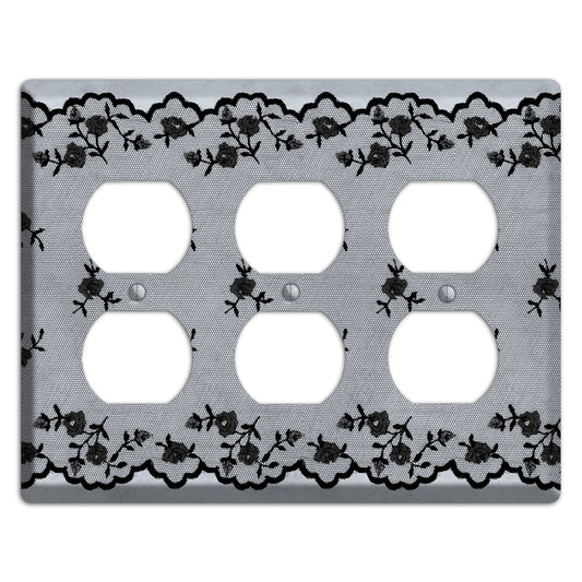Embroidered Floral Gray 3 Duplex Wallplate