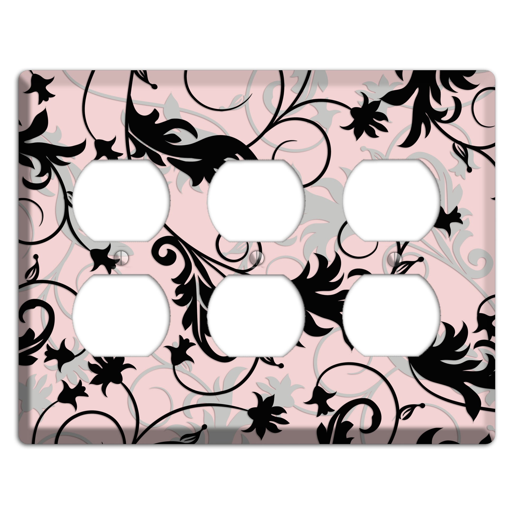 Dusty Pink Grey Black Victorian Sprig 3 Duplex Wallplate