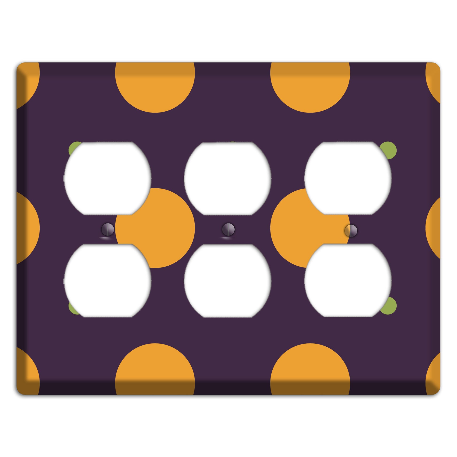 Eggplant with Orange and Lime Multi Tiled Medium Dots 3 Duplex Wallplate