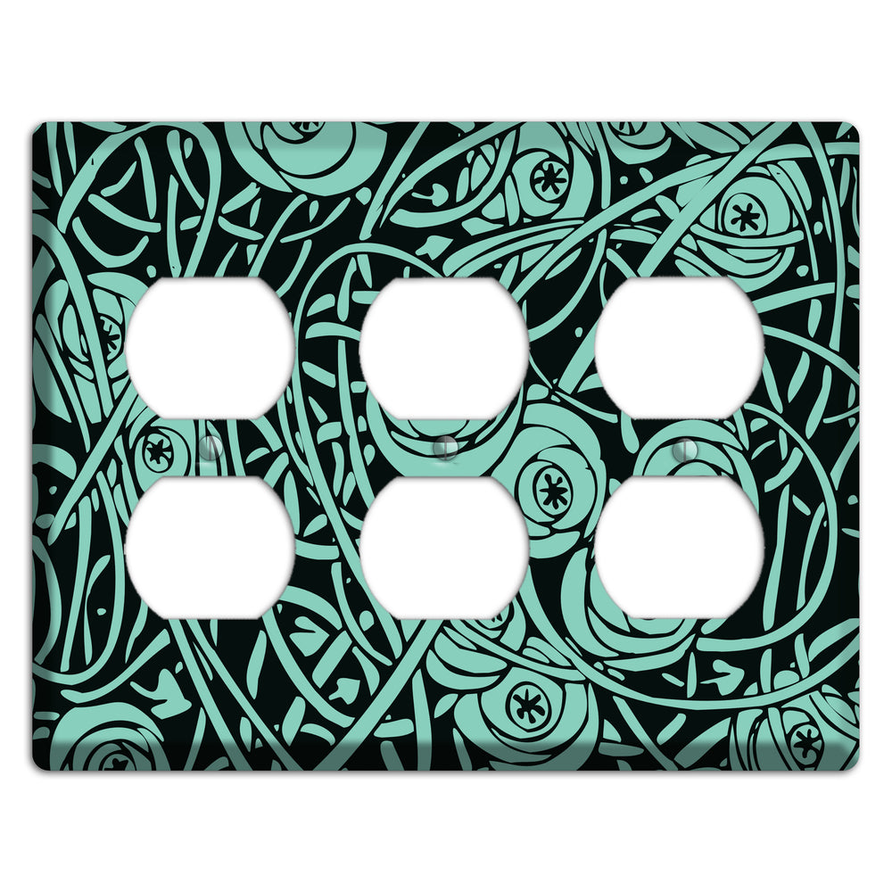 Teal Deco Floral 3 Duplex Wallplate