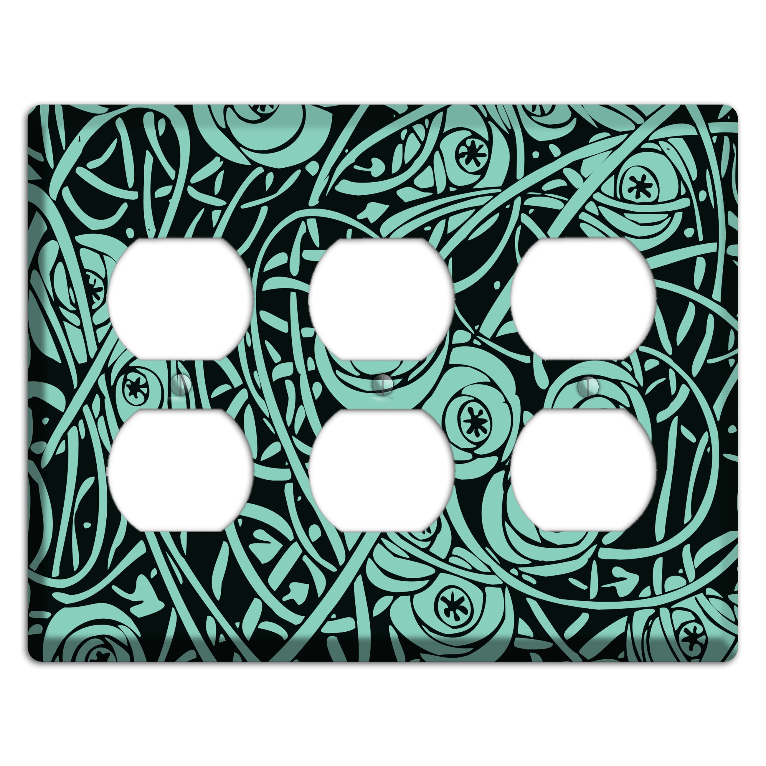 Teal Deco Floral 3 Duplex Wallplate