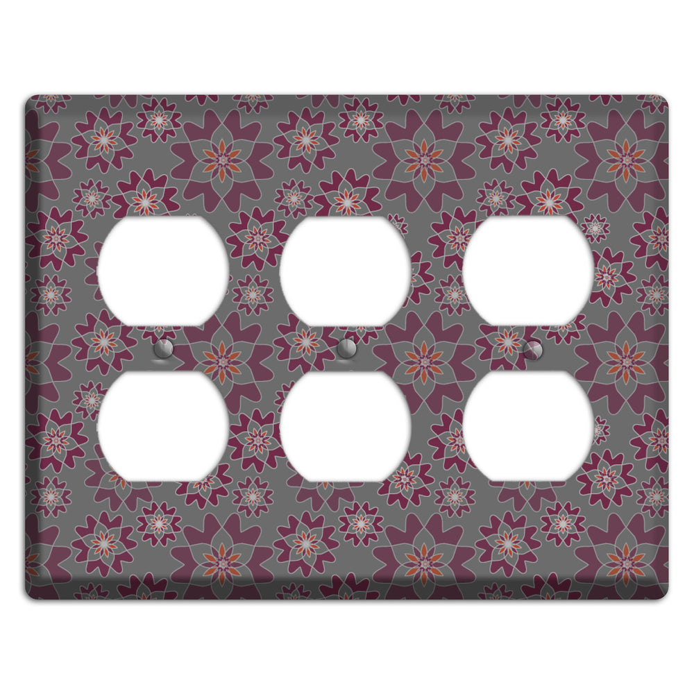 Grey with Burgundy Retro Suzani 3 Duplex Wallplate