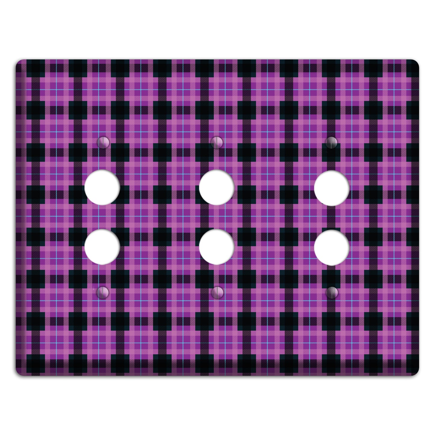 Purple and Black Plaid 3 Pushbutton Wallplate