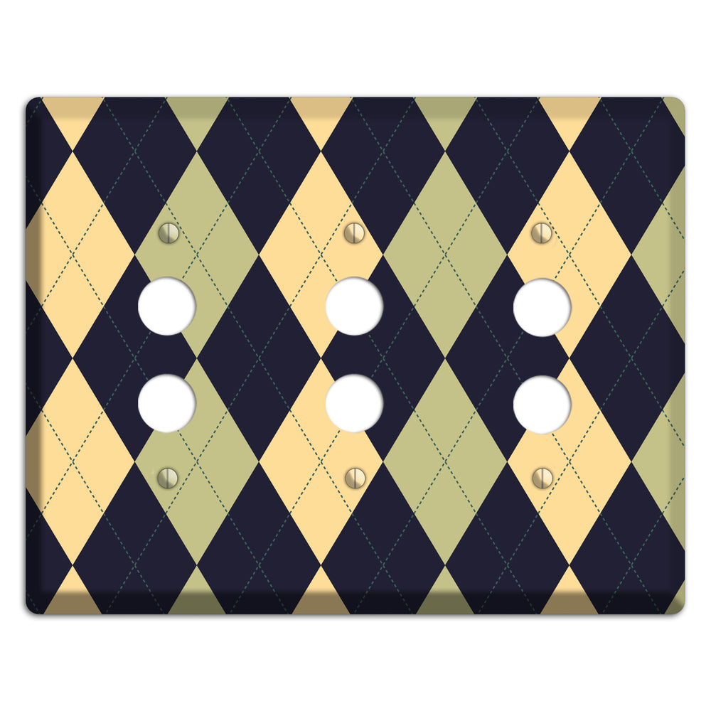 Yellow and Tan Argyle 3 Pushbutton Wallplate