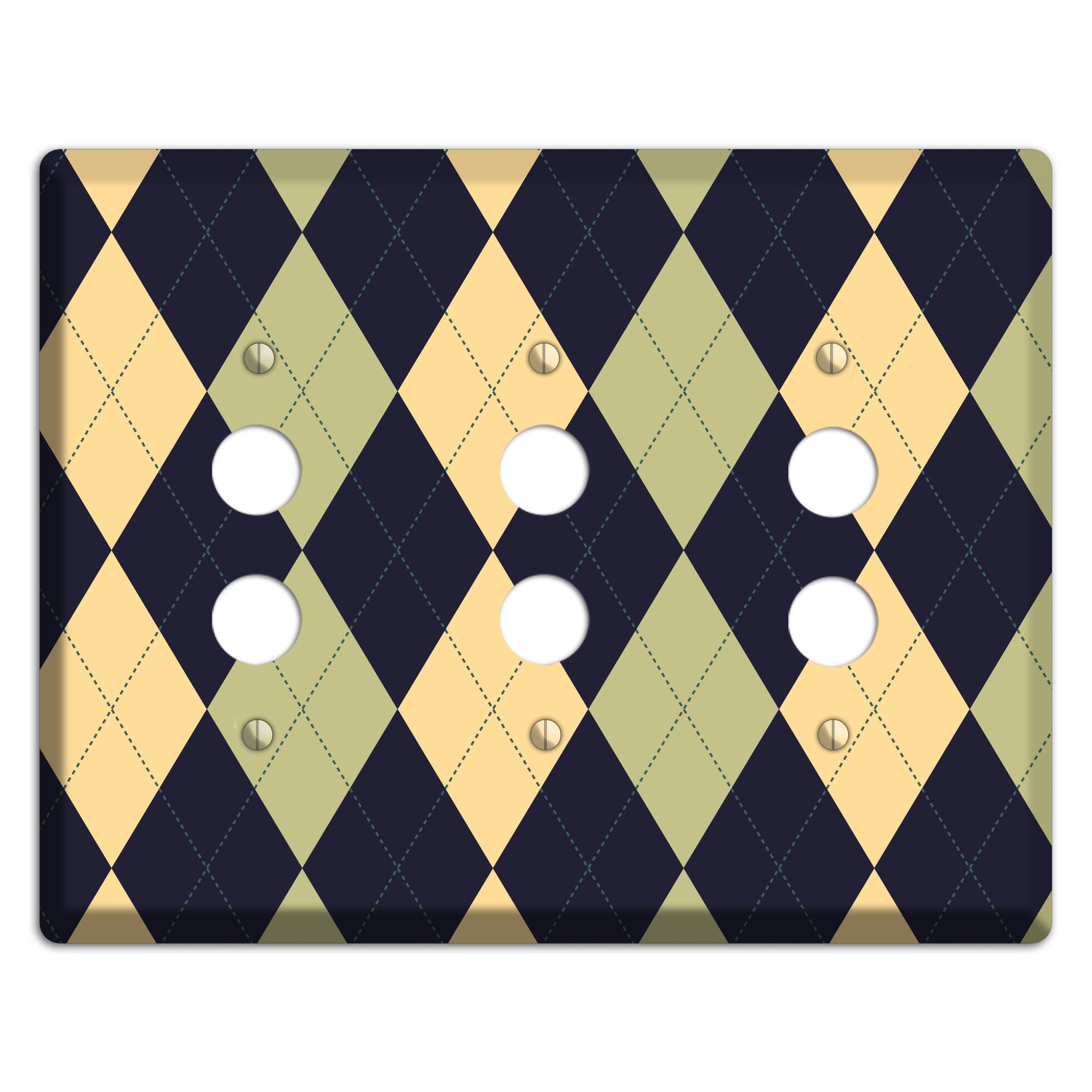 Yellow and Tan Argyle 3 Pushbutton Wallplate